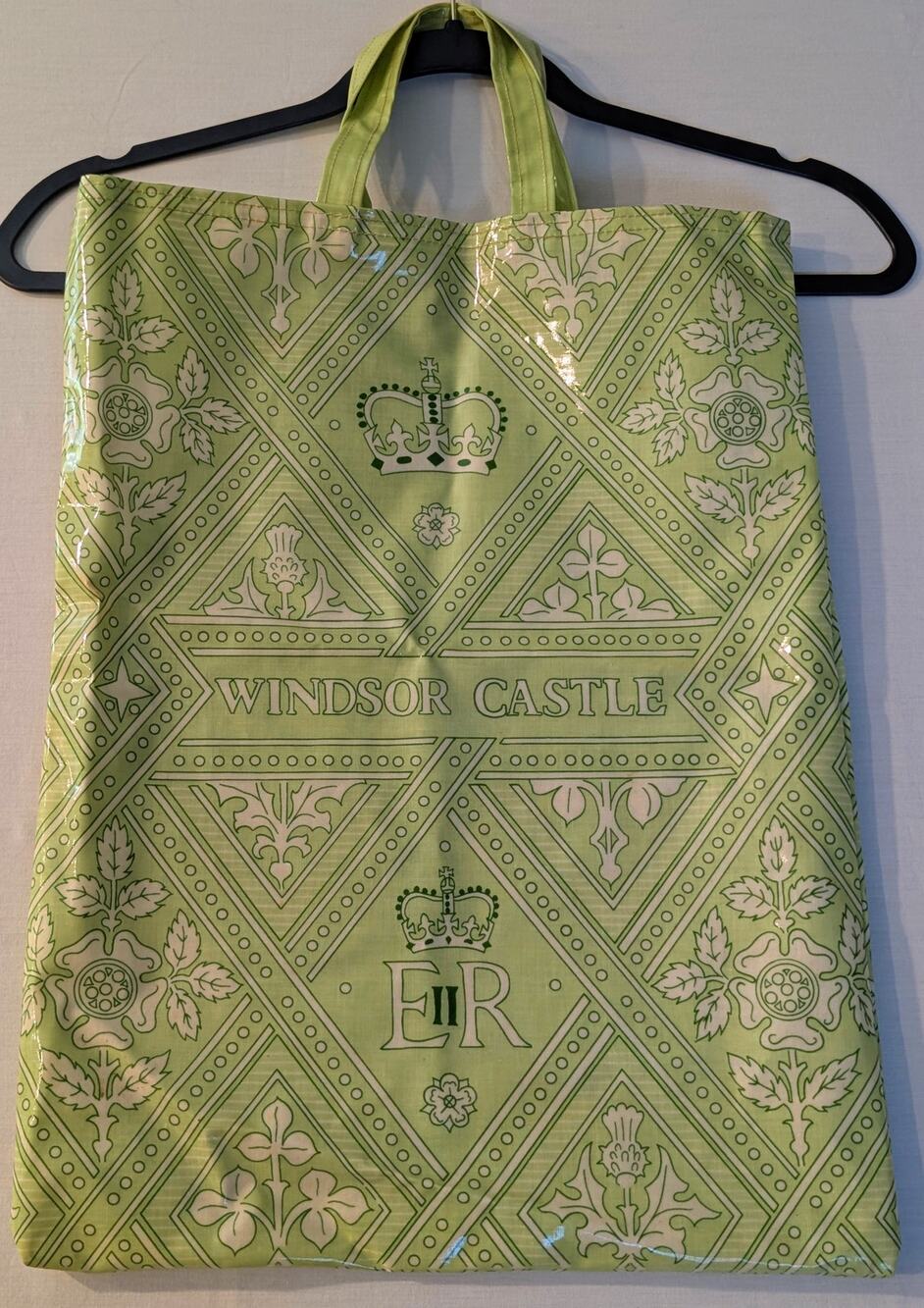 Vintage Ulster Weavers Windsor Castle Queen Elizabeth II EIIR PVC Tote Bag Green